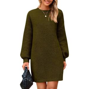 imagePRETTYGARDEN Womens Oversized Sweater Dress 2025 Fall Long Sleeve Crewneck Chunky Knit Slouchy Winter Pullover SweatersArmy Green