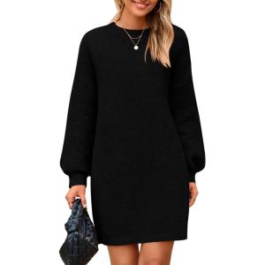 imagePRETTYGARDEN Womens Oversized Sweater Dress 2025 Fall Long Sleeve Crewneck Chunky Knit Slouchy Winter Pullover SweatersBlack