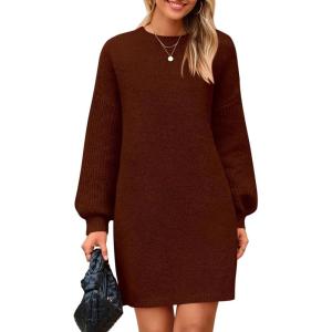 imagePRETTYGARDEN Womens Oversized Sweater Dress 2025 Fall Long Sleeve Crewneck Chunky Knit Slouchy Winter Pullover SweatersCoffee