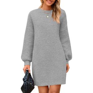 imagePRETTYGARDEN Womens Oversized Sweater Dress 2025 Fall Long Sleeve Crewneck Chunky Knit Slouchy Winter Pullover SweatersGrey