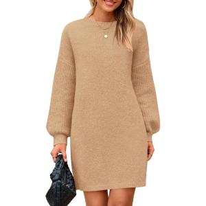 imagePRETTYGARDEN Womens Oversized Sweater Dress 2025 Fall Long Sleeve Crewneck Chunky Knit Slouchy Winter Pullover SweatersKhaki