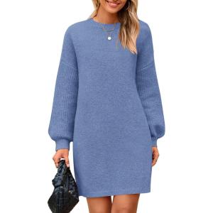 imagePRETTYGARDEN Womens Oversized Sweater Dress 2025 Fall Long Sleeve Crewneck Chunky Knit Slouchy Winter Pullover SweatersMist Blue
