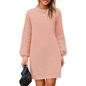 imagePRETTYGARDEN Womens Oversized Sweater Dress 2025 Fall Long Sleeve Crewneck Chunky Knit Slouchy Winter Pullover SweatersPink