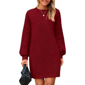 imagePRETTYGARDEN Womens Oversized Sweater Dress 2025 Fall Long Sleeve Crewneck Chunky Knit Slouchy Winter Pullover SweatersWine Red