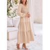 imagePRETTYGARDEN Fall Dresses for Women 2025 Casual Long Sleeve V Neck Smocked A Line Long Flowy Wedding Guest DressApricot