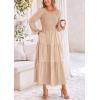 imagePRETTYGARDEN Fall Dresses for Women 2025 Casual Long Sleeve V Neck Smocked A Line Long Flowy Wedding Guest DressApricot