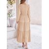 imagePRETTYGARDEN Fall Dresses for Women 2025 Casual Long Sleeve V Neck Smocked A Line Long Flowy Wedding Guest DressApricot