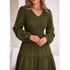 imagePRETTYGARDEN Fall Dresses for Women 2025 Casual Long Sleeve V Neck Smocked A Line Long Flowy Wedding Guest DressArmy Green