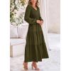 imagePRETTYGARDEN Fall Dresses for Women 2025 Casual Long Sleeve V Neck Smocked A Line Long Flowy Wedding Guest DressArmy Green