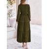 imagePRETTYGARDEN Fall Dresses for Women 2025 Casual Long Sleeve V Neck Smocked A Line Long Flowy Wedding Guest DressArmy Green