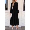 imagePRETTYGARDEN Fall Dresses for Women 2025 Casual Long Sleeve V Neck Smocked A Line Long Flowy Wedding Guest DressBlack