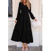 imagePRETTYGARDEN Fall Dresses for Women 2025 Casual Long Sleeve V Neck Smocked A Line Long Flowy Wedding Guest DressBlack