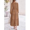 imagePRETTYGARDEN Fall Dresses for Women 2025 Casual Long Sleeve V Neck Smocked A Line Long Flowy Wedding Guest DressKhaki