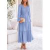 imagePRETTYGARDEN Fall Dresses for Women 2025 Casual Long Sleeve V Neck Smocked A Line Long Flowy Wedding Guest DressLight Blue
