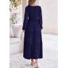 imagePRETTYGARDEN Fall Dresses for Women 2025 Casual Long Sleeve V Neck Smocked A Line Long Flowy Wedding Guest DressNavy