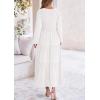 imagePRETTYGARDEN Fall Dresses for Women 2025 Casual Long Sleeve V Neck Smocked A Line Long Flowy Wedding Guest DressWhite