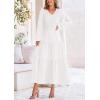 imagePRETTYGARDEN Fall Dresses for Women 2025 Casual Long Sleeve V Neck Smocked A Line Long Flowy Wedding Guest DressWhite