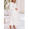 imagePRETTYGARDEN Fall Dresses for Women 2025 Casual Long Sleeve V Neck Smocked A Line Long Flowy Wedding Guest DressWhite