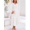 imagePRETTYGARDEN Fall Dresses for Women 2025 Casual Long Sleeve V Neck Smocked A Line Long Flowy Wedding Guest DressWhite