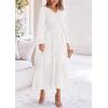 imagePRETTYGARDEN Fall Dresses for Women 2025 Casual Long Sleeve V Neck Smocked A Line Long Flowy Wedding Guest DressWhite