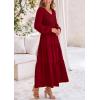 imagePRETTYGARDEN Fall Dresses for Women 2025 Casual Long Sleeve V Neck Smocked A Line Long Flowy Wedding Guest DressWine Red