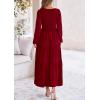 imagePRETTYGARDEN Fall Dresses for Women 2025 Casual Long Sleeve V Neck Smocked A Line Long Flowy Wedding Guest DressWine Red