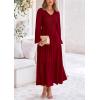 imagePRETTYGARDEN Fall Dresses for Women 2025 Casual Long Sleeve V Neck Smocked A Line Long Flowy Wedding Guest DressWine Red