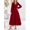 imagePRETTYGARDEN Fall Dresses for Women 2025 Casual Long Sleeve V Neck Smocked A Line Long Flowy Wedding Guest DressWine Red