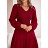 imagePRETTYGARDEN Fall Dresses for Women 2025 Casual Long Sleeve V Neck Smocked A Line Long Flowy Wedding Guest DressWine Red