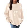 imagePRETTYGARDEN Fall Long Sleeve Pullover Sweaters for Women 2025 Trendy Crewneck Casual Cute Bow Chunky Knit Oversized SweaterApricot