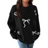 imagePRETTYGARDEN Fall Long Sleeve Pullover Sweaters for Women 2025 Trendy Crewneck Casual Cute Bow Chunky Knit Oversized SweaterBlack