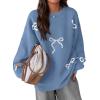 imagePRETTYGARDEN Fall Long Sleeve Pullover Sweaters for Women 2025 Trendy Crewneck Casual Cute Bow Chunky Knit Oversized SweaterBlue Grey