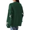 imagePRETTYGARDEN Fall Long Sleeve Pullover Sweaters for Women 2025 Trendy Crewneck Casual Cute Bow Chunky Knit Oversized SweaterDark Green