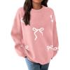 imagePRETTYGARDEN Fall Long Sleeve Pullover Sweaters for Women 2025 Trendy Crewneck Casual Cute Bow Chunky Knit Oversized SweaterLight Pink
