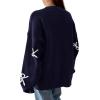 imagePRETTYGARDEN Fall Long Sleeve Pullover Sweaters for Women 2025 Trendy Crewneck Casual Cute Bow Chunky Knit Oversized SweaterNavy Blue