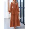 imagePRETTYGARDEN Fall Wedding Guest Dresses for Women 2025 Long Sleeve Square Neck Tiered A Line Modest Elegant Flowy DressesBrown