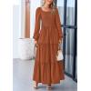 imagePRETTYGARDEN Fall Wedding Guest Dresses for Women 2025 Long Sleeve Square Neck Tiered A Line Modest Elegant Flowy DressesBrown
