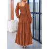 imagePRETTYGARDEN Fall Wedding Guest Dresses for Women 2025 Long Sleeve Square Neck Tiered A Line Modest Elegant Flowy DressesBrown
