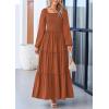 imagePRETTYGARDEN Fall Wedding Guest Dresses for Women 2025 Long Sleeve Square Neck Tiered A Line Modest Elegant Flowy DressesBrown