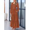imagePRETTYGARDEN Fall Wedding Guest Dresses for Women 2025 Long Sleeve Square Neck Tiered A Line Modest Elegant Flowy DressesBrown