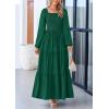 imagePRETTYGARDEN Fall Wedding Guest Dresses for Women 2025 Long Sleeve Square Neck Tiered A Line Modest Elegant Flowy DressesDark Green