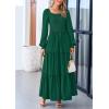 imagePRETTYGARDEN Fall Wedding Guest Dresses for Women 2025 Long Sleeve Square Neck Tiered A Line Modest Elegant Flowy DressesDark Green