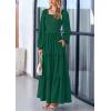 imagePRETTYGARDEN Fall Wedding Guest Dresses for Women 2025 Long Sleeve Square Neck Tiered A Line Modest Elegant Flowy DressesDark Green
