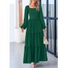 imagePRETTYGARDEN Fall Wedding Guest Dresses for Women 2025 Long Sleeve Square Neck Tiered A Line Modest Elegant Flowy DressesDark Green