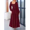imagePRETTYGARDEN Fall Wedding Guest Dresses for Women 2025 Long Sleeve Square Neck Tiered A Line Modest Elegant Flowy DressesDark Wine Red