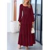 imagePRETTYGARDEN Fall Wedding Guest Dresses for Women 2025 Long Sleeve Square Neck Tiered A Line Modest Elegant Flowy DressesDark Wine Red