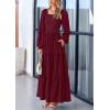 imagePRETTYGARDEN Fall Wedding Guest Dresses for Women 2025 Long Sleeve Square Neck Tiered A Line Modest Elegant Flowy DressesDark Wine Red