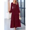 imagePRETTYGARDEN Fall Wedding Guest Dresses for Women 2025 Long Sleeve Square Neck Tiered A Line Modest Elegant Flowy DressesDark Wine Red