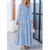 imagePRETTYGARDEN Fall Wedding Guest Dresses for Women 2025 Long Sleeve Square Neck Tiered A Line Modest Elegant Flowy DressesLight Blue
