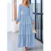 imagePRETTYGARDEN Fall Wedding Guest Dresses for Women 2025 Long Sleeve Square Neck Tiered A Line Modest Elegant Flowy DressesLight Blue